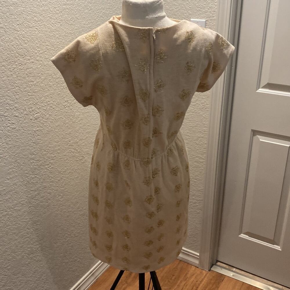 R & K Originals Vintage Short Cap Sleeve Midi Dress Tan & Gold Threaded Sz Small - Picture 5 of 11